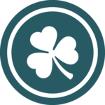 Website Logo; White Shamrock in a green field.